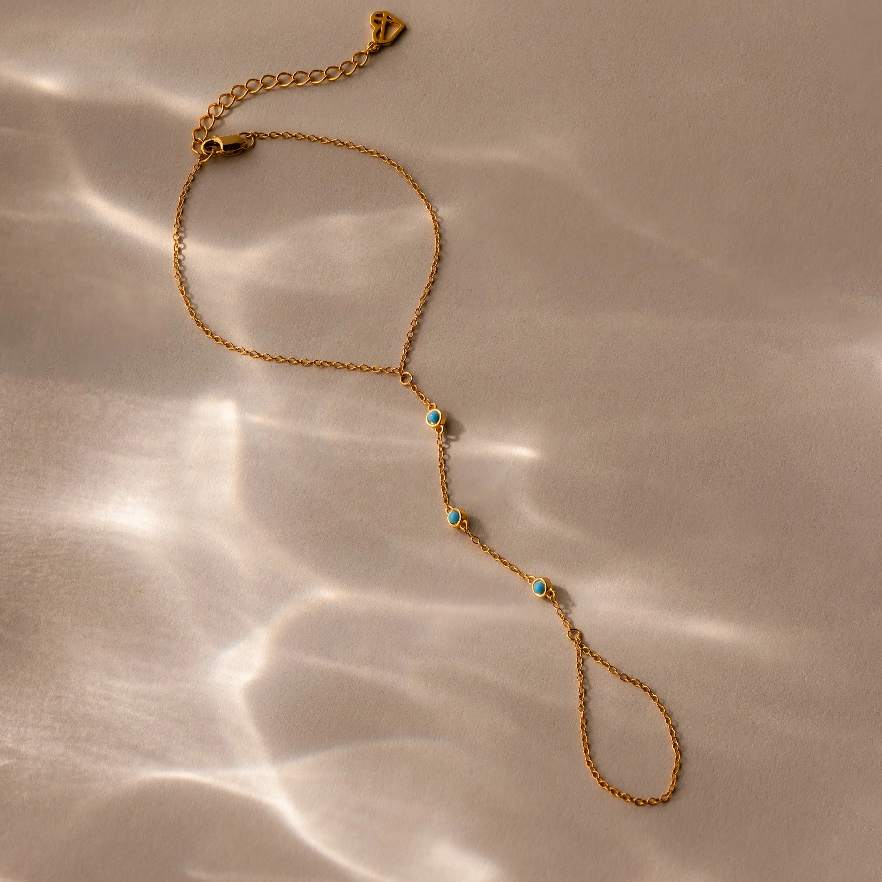 Turquoise Hand Chain Bracelet by Caitlyn Minimalist - Beaded Blue Gemstone Bracelet with Chain Ring - Boho Jewelry - Friend Gift
