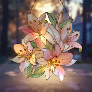 Pink Lily Acrylic Suncatcher, Stained Glass Style Floral Window Hanging, Elegant Spring Decor, Flower Lover Gift