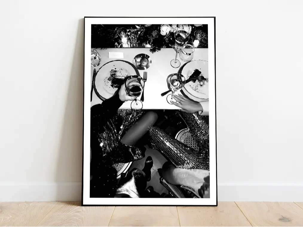 Women Drinking Wine in Bar Print, Luxury Fashion Poster, Black and White Photography, Vintage Wall Art, Alcohol Poster