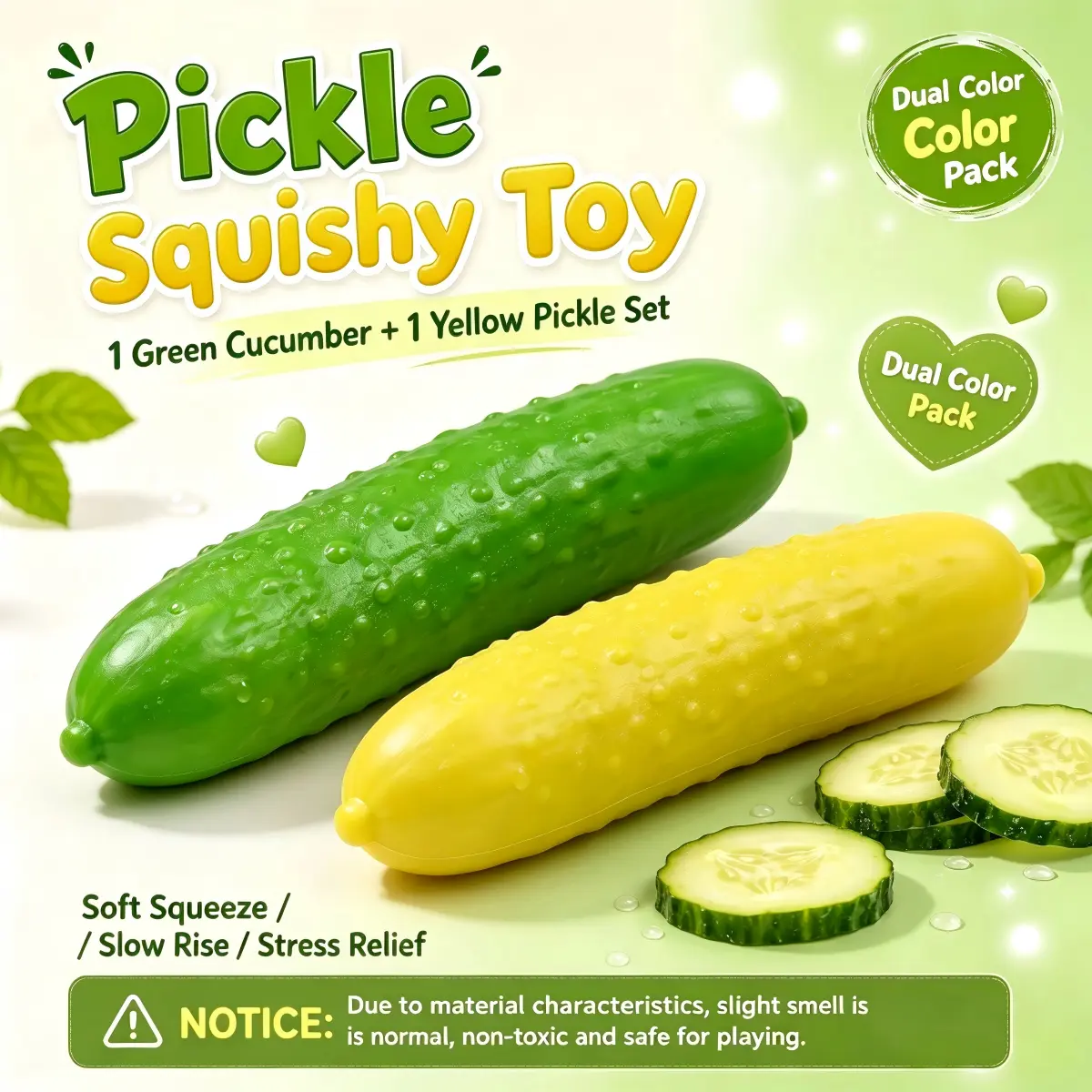 Green & Yellow Pickle Squishy Stress Relief Toy Slow Rise Stretch Squeeze Fidget Gadget Portable Funny Food Desk Toy Anxiety Calming For All Ages, One Size, Squeeze Stress Relief
