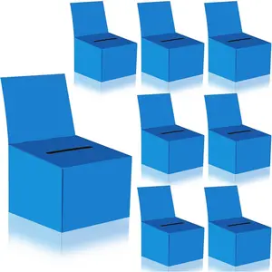 8 Pcs Blue Cardboard Raffle Boxes with Ticket Slot and Removable Header, 6.5 x 4.5 x 4.5 Inch Ballot Box for Donation Charity Voting Contest and Business Card Collection