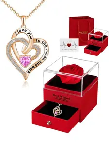 Rose Gift Box and Heart Necklace Set, Fashion Valentine's Day Jewelry for Women, Best Gift for Wife Girlfriend Mom Grandma,Christmas Gifts For GF, Love Heart Necklace