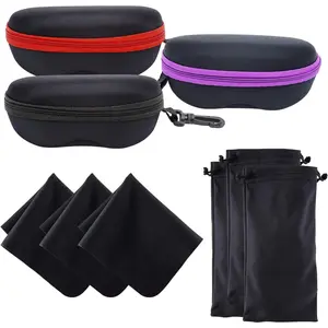 Unisex Hard-Shell Zipper Eyeglasses Case, Portable Travel-Ready Sports Sunglasses Case with Plastic Hook