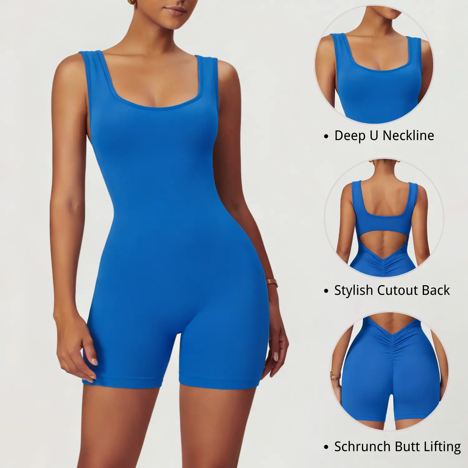 RIOJOY 2 Pack Women's Seamless Solid Color Workout Jumpsuit, Backless V Back Yoga Romper with Scrunch Butt & Tummy Control Body con, Sleeveless No Front Seam One Piece Bodysuits Yoga Wear
