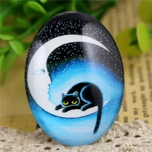 2pcs 30x40mm New Fashion Cat Moon Handmade Po Glass Cabochons Pattern Domed Jewelry Accessories Supplies