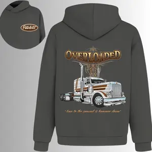 Overloaded Hammer Down Bagged Peterbilt Hoodie, 2 Sides, Big Rig Trucker Hooded Sweatshirt
