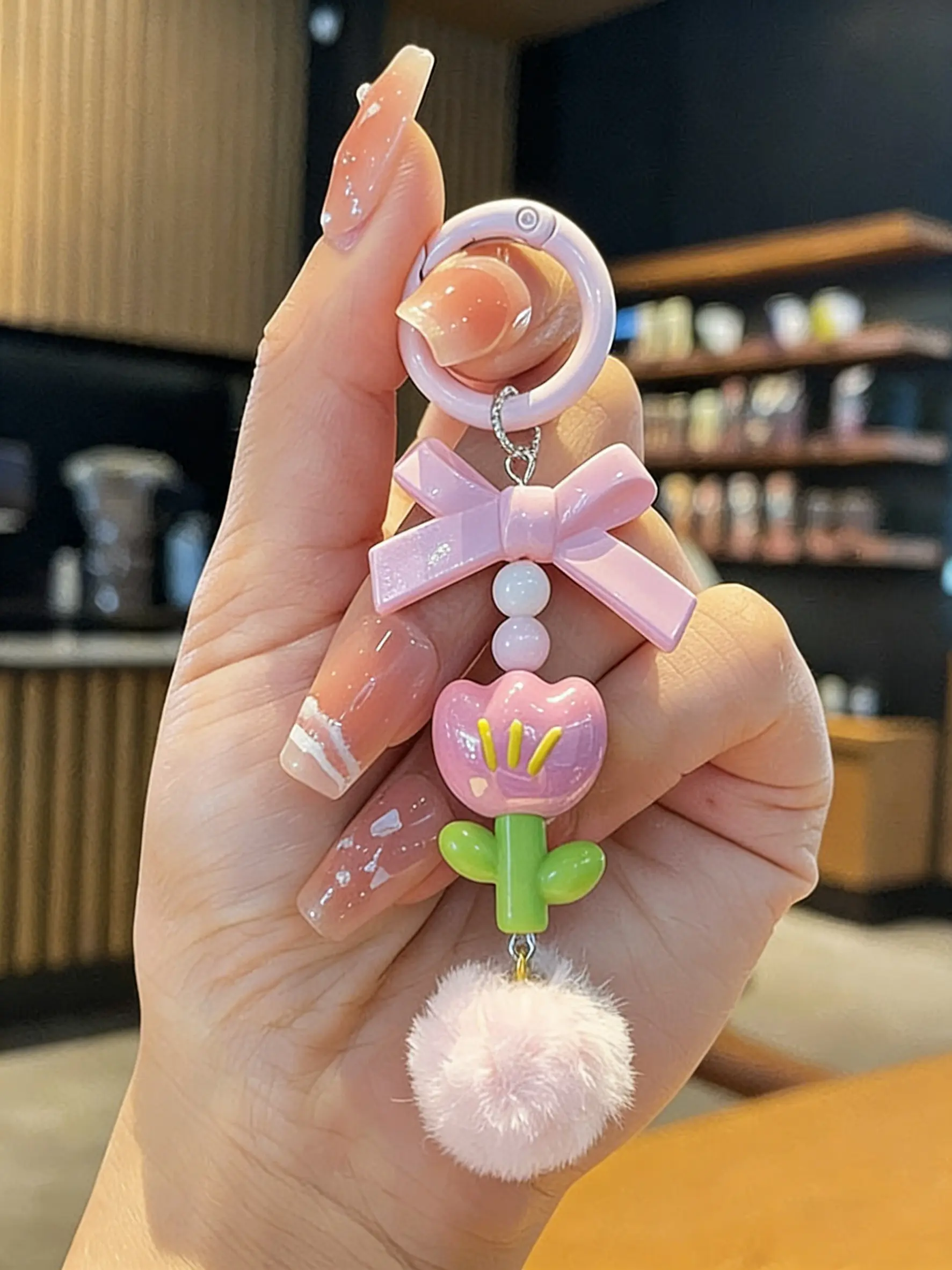 Tulip Pom-Pom Bag Charm 3d Tulip Design Sturdy And Wear-Resistant Multiple Colors Available Dopamine Sweet Girl Style Energetic And Cute Fresh Color Scheme Fade-Resistant For Bags, Keys, And Earphone Cases