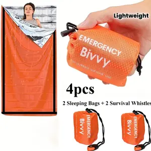 Emergency Sleeping Bag Set (contains 2 Sleep Bags + 2 Survival Whistles), Lightweight Portable Shelter, Camping Hiking Outdoor Activities, Outdoor Camping Equipment