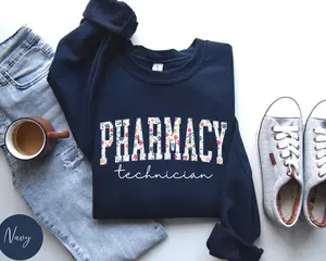 Floral Pharm Tech T-Shirt / Sweatshirt & Hoodie , Wildflowers Pharm Tech TShirt Or sweatshirt, Pharmacy Technician Cotton Bottom Fabric Fit