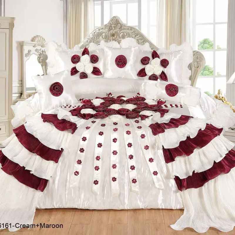 6 Piece Durable Bedroom Set with Floral Embellishments Ruffled Details for Elegant Home Decor 4113 Blue
