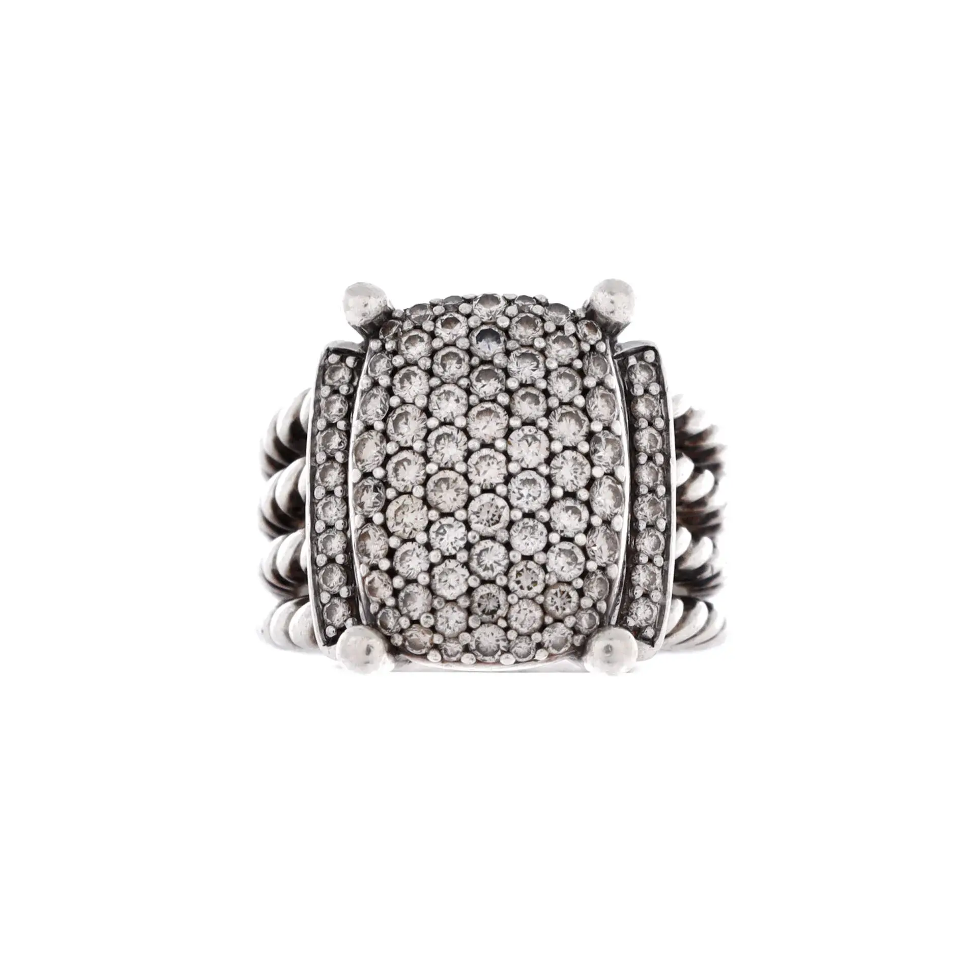 Pre-owned David Yurman Wheaton Ring Sterling Silver and Diamonds 16mm by Rebag