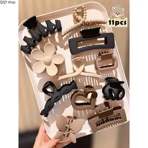 11 Pcs Matte Hair Claw Set, Colorblock Flat & Floral Claw Clips, Minimalist Aesthetic Hair Accessories for Women, Non-Slip Strong Hold Design, Thick Hair Friendly, Lightweight Versatile Barrettes, Daily Essential Headwear for Casual Hairstyles & Everyday
