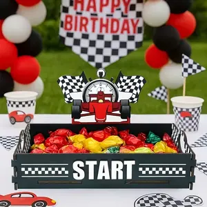 Racing Theme Wooden Tray, and Checkered Pattern, Birthday Party Decor, Baby Baptism Party Decor, Anniversary Party Supplies