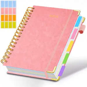 Hardcover Spiral Notebook 8"x10" Journal with Tabs and Removable Dividers 300 Pages 5 Subject Notebook College Ruled, Faux Leather Spiral Bound Notebook for Women, Students, School Work