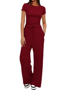 Women's Two-Piece Set, Plain Color Top & High-Waisted Pants, Breathable Casual, Sporty Style, All-Season Wear, Sweatsuit Sets, Athleisure Wear Set, Sporty Style Outfits