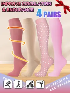 Unisex Compression Athletic Socks, 4 Pairs for Nurses and Travelers, Promote Circulation, Comfortable for Long Flights and Daily Use