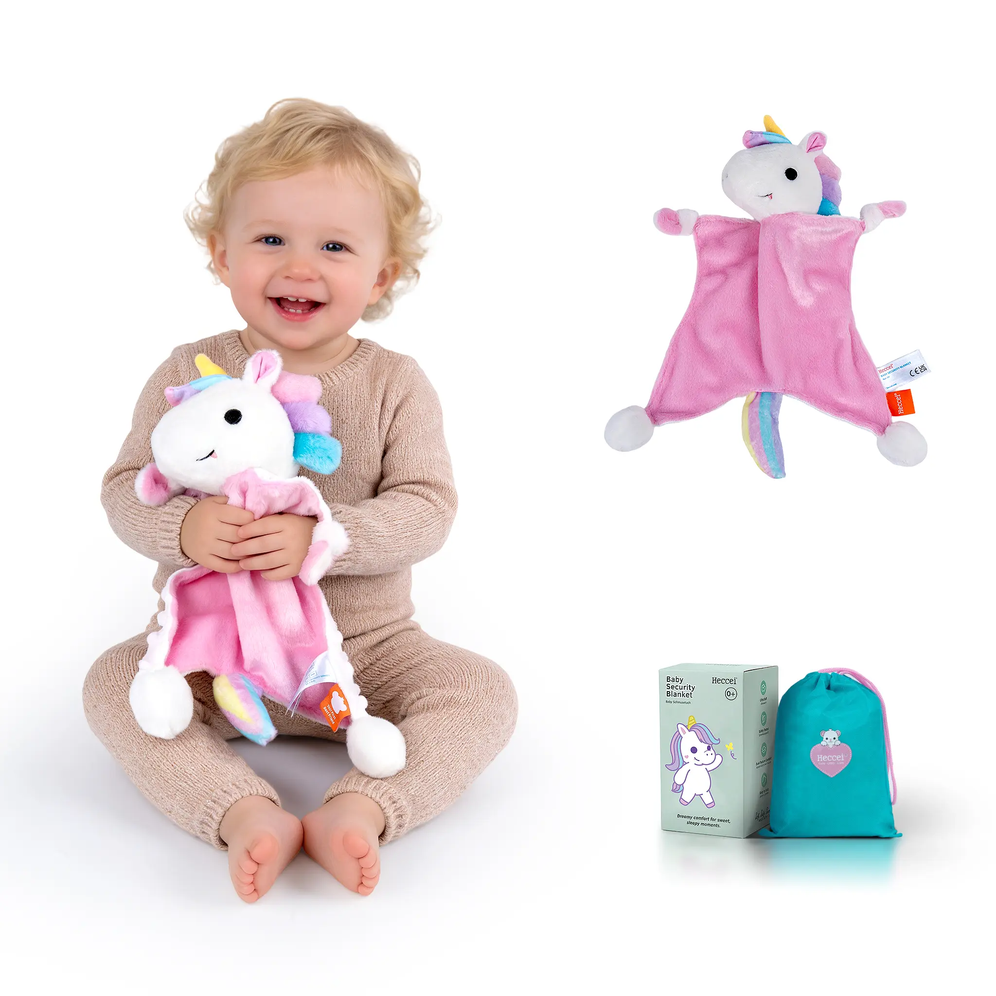 Heccei OEKO-TEX Certified Baby Security Blanket, Ultra Soft Lovey Snuggle Toy for Newborns, Sensory Animal Dreamiecorn Cuddle Blanket, Gift-Ready Essential for Boys & Girls Essential 0M+