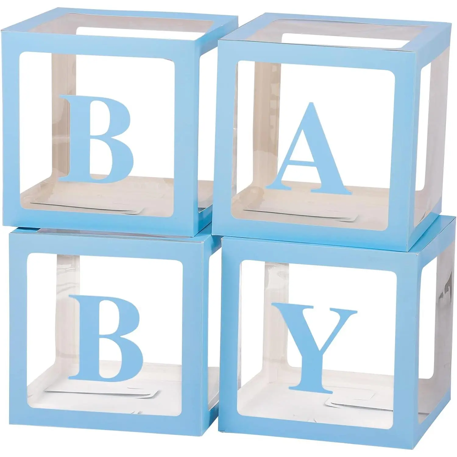 Boxes with Letters for  Shower Decorations - 4 Transparent Balloon Boxes for  (Blue)