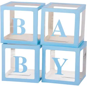 Boxes with Letters for  Shower Decorations - 4 Transparent Balloon Boxes for  (Blue)