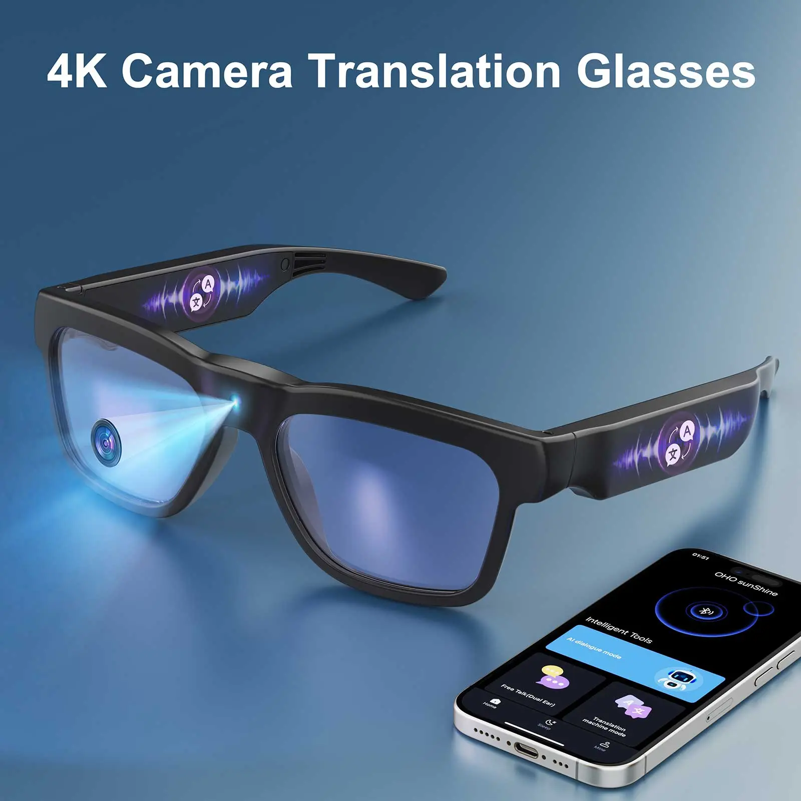 Lunettes Intelligentes AI 4K - Caméra HD, Photochromiques, Appels Bluetooth - Neuf
