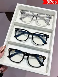 3PCS New Square Glasses, Unisex Stylish Light Luxury Elegant Artsy Business Frames, Available in Multiple Colors, Perfect Gift for Him, Suitable for Daily Wear an Photography Glasses