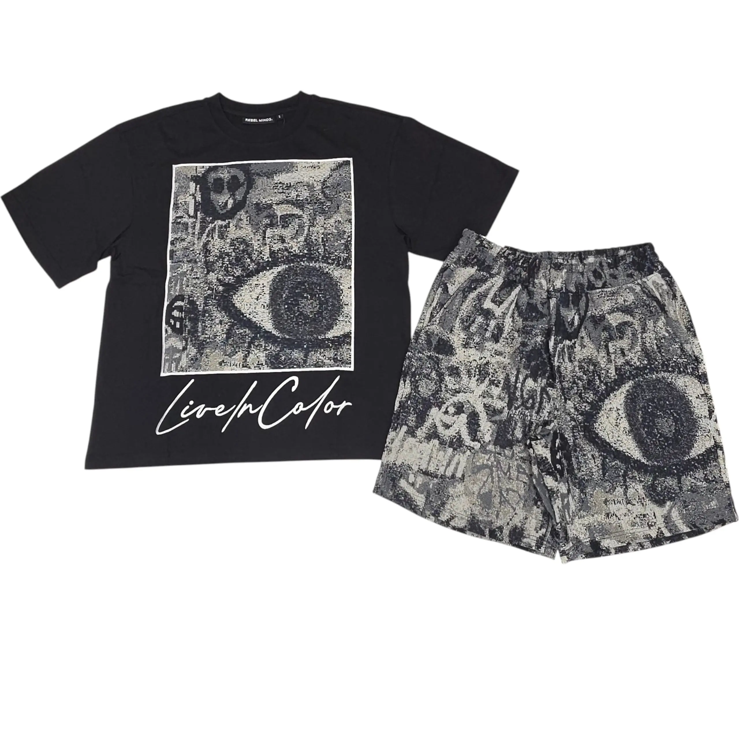 REBEL MINDS MEN'S PARADISE TAPESTRY SHORT SET (OVERSIZED) BLACK