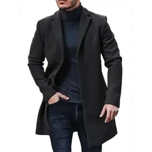 Men's Warm Overcoat, Elegant Single Breasted Trench Coat For Fall Winter