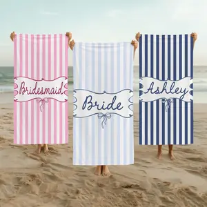 Personalized Bride & Bridesmaid Beach Preppy Stripe Towel: Custom Bachelorette Party Gift