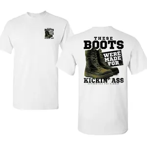 These Boots Shirt – Funny Military Graphic T Shirt, These Boots Were Made For Kickin Ass Tee, Soft Cotton Blend T Shirt, Tactical Humor Apparel for Men Women, Gift for Veterans