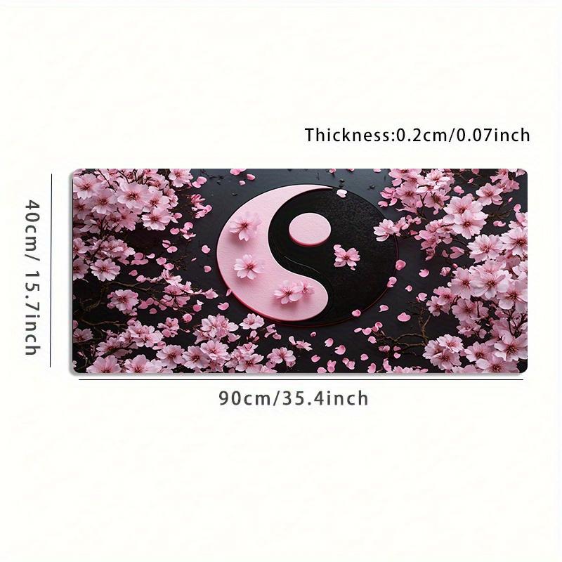 High Quality 1Pc Large Yin-Yang Cherry Blossom Gaming Mouse Pad With Non-Slip Rubber Base, Pink & Black Japanese Design - Oversized Desk Mat For PC, Computer, Office & Gaming Setup, Washable Surface, Ideal Gift For Gamers & Professionals