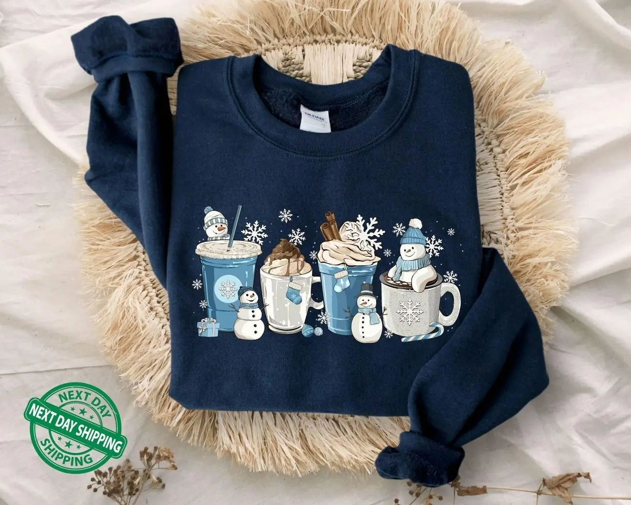 Winter Coffee Cups Graphic Sweatshirt, Cozy Coffee Lover Crewneck, Cute Winter Season Pullover, Warm Casual Coffee Shirt, Seasonal Gift for Women & Men