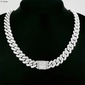 Hip Hop 14MM Diamond Cuban Link Chain Necklace Women Men Silver Color Iced Out Rhinestone Cuban Chain Jewelry