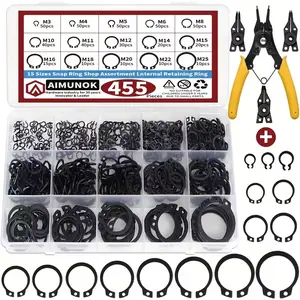 456pcs Aimunok Heavy-Duty 4-In-1 Snap Ring Pliers Kit, 15-Sizes (3mm-25mm), Alloy Steel, External Retaining Rings, Internal Circlips & Snap Clips