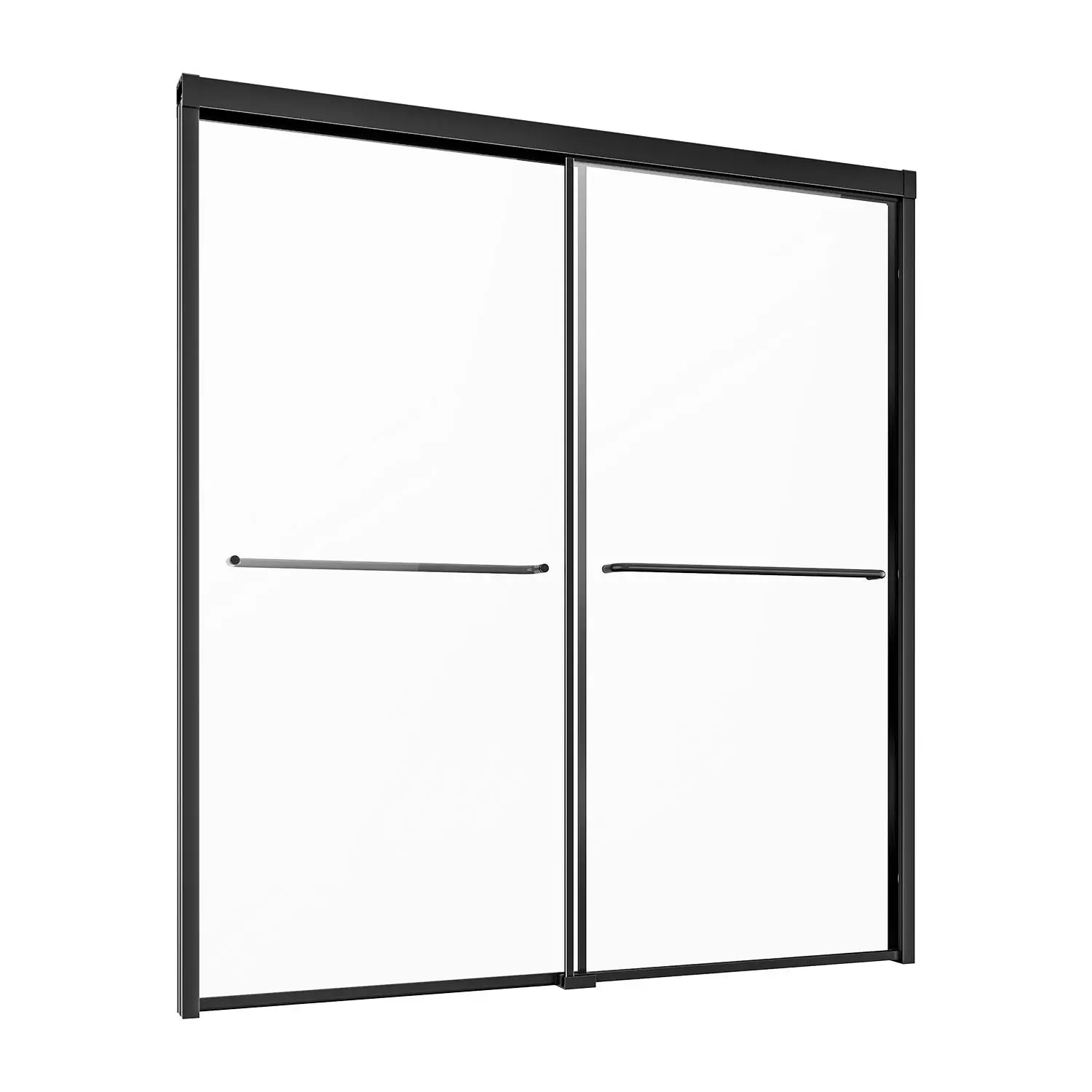 VEVOR Adjustable Bathroom Sliding Bathtub Shower Door, 50-60 in. W x 60 in. H Semi-Frameless Tempered Glass Model, Reversible Design, High-Quality Waterproof Strips, Black, Easy Install, Prevents Leaks#BackToSchool