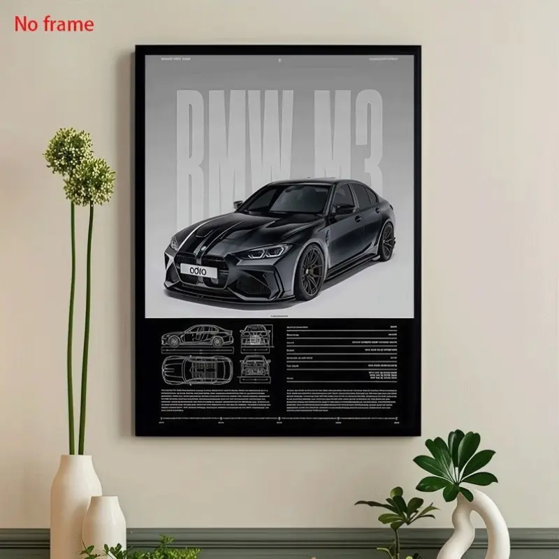 PC frameless BMW M3 performance vehicle art decoration printing poster, for wall decoration Hanging Wall Art in living room, bedroom, office, dining room, bar, art piece Unique Artwork, perfect gift and decoration, poster, 12 inches x 16 inches Artistic