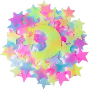 Glow in The Dark Stars Stickers for Ceiling 5 Pcs Luminous 3D Ceiling Stars Glow in The Dark Wall Decals Multicolor Toddler Stocking Stuffers Wall Room Decor for Girls Boys Bedroom Living Room