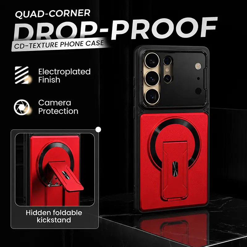 Rugged CD Texture MagSafe Kickstand Shockproof Phone Case for Samsung Galaxy S Series