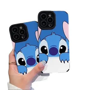Disney Stitch Soft-Shell Phone Case for iPhone 13 Pro Max Cute Blue Design with Pink Ears Protective Cover for Kids Ideal for Kids