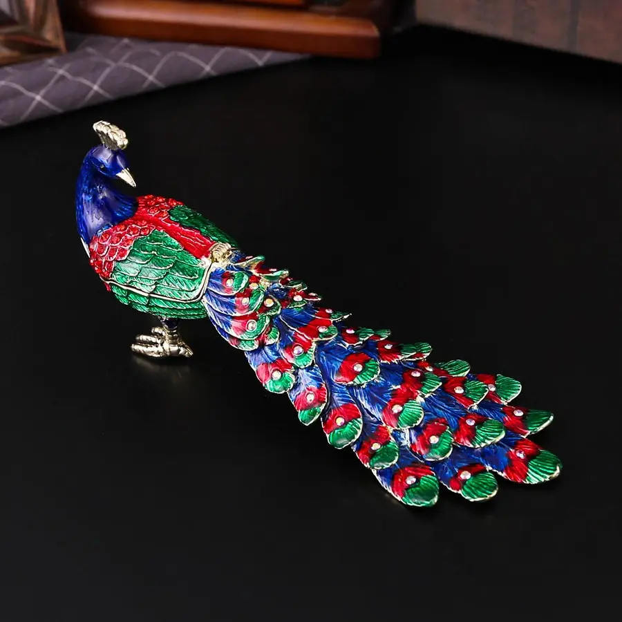 Elegant Enamel Peacock Decorative Jewelry Box Organiser, Handmade Zinc Alloy Tail Design, Transform Your Dressing Table, Trendy Oriental Luxury Gift