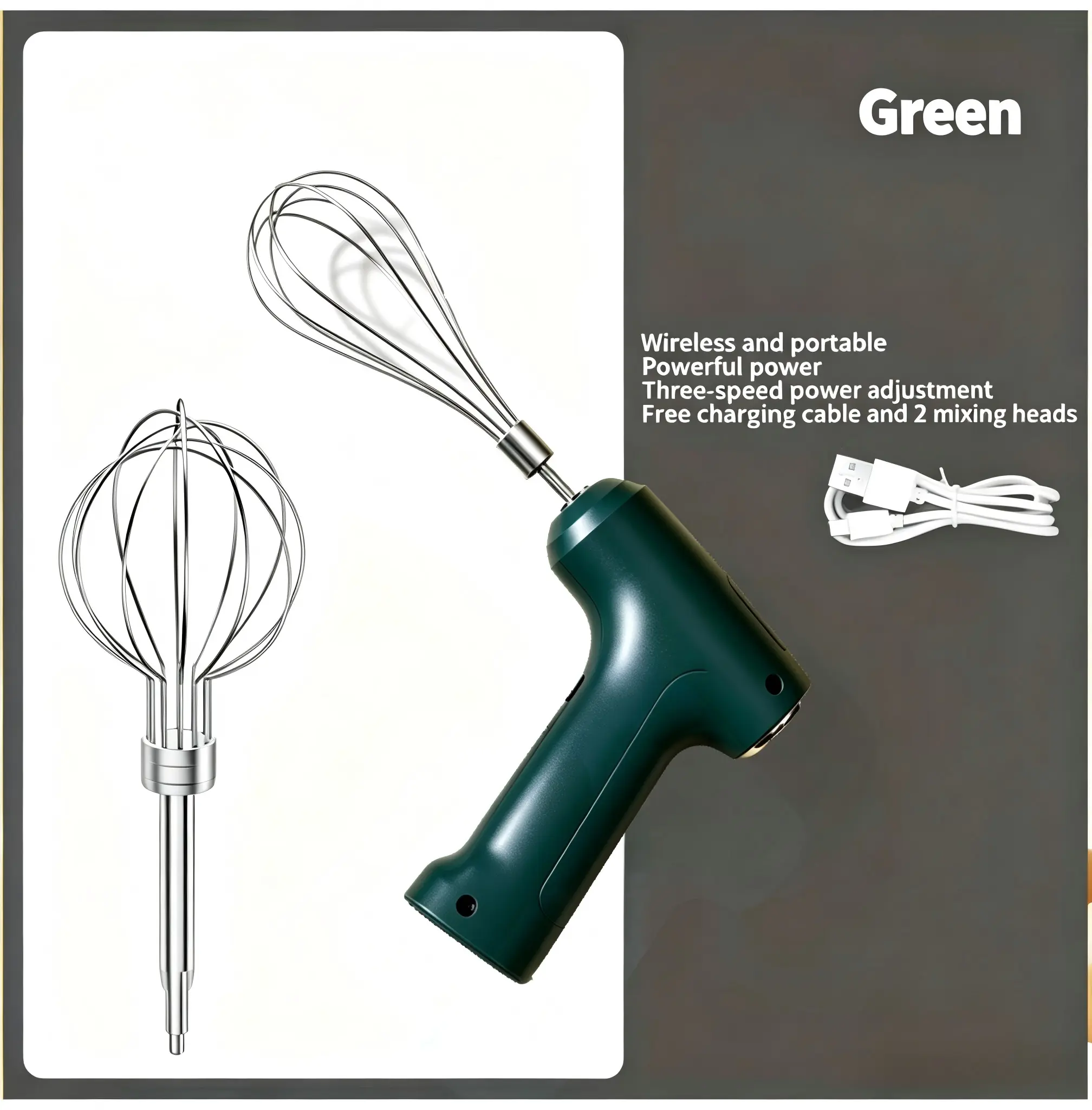 New USB Rechargeable Cordless Electric Hand Mixer (36V or Below) - 3-Speed Multifunctional Kitchen Whisk, Essential Baking Accessory for Home Kitchen Bakers