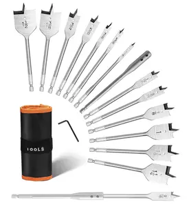 14- Spade Drill Bit Sets with 6 Extension, Paddle Flat Bit for Hole  Woodworking, 1/4" to 1-1/2", Quick Change 1/4 inch Hex Shank, Nylon Storage Pouch Included