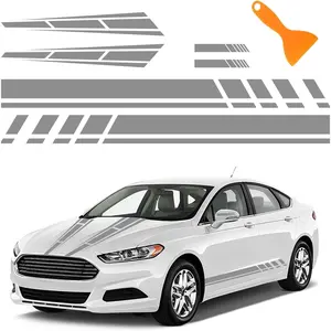 6 count Racing Stripes for  - 2 count  Hood Decal + 2 count  Side Decals + 2 count  Mirror Stickers,Water-Resistant Stylish  Decal Exterior  Accessories (Gray)