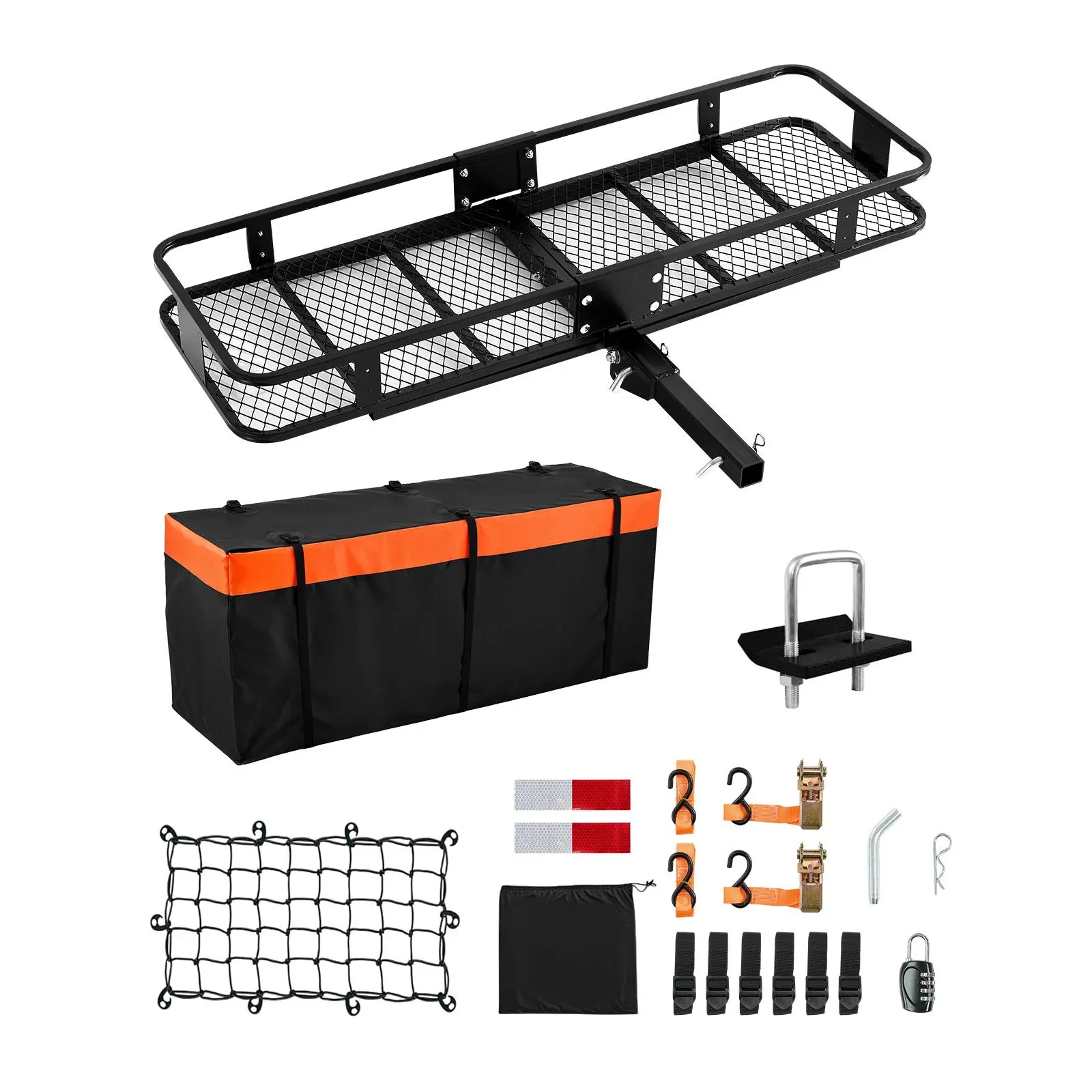 【summerfinds】VEVOR 60" x 20" x 6", Hitch Cargo Carrier, 500 lbs Capacity Hitch Cargo Carrier with Cargo Net & Waterproof Cargo Bag, Folding Hitch Mount Cargo Carrier with Hitch Lock for 2" Receiver, Fit for SUVs