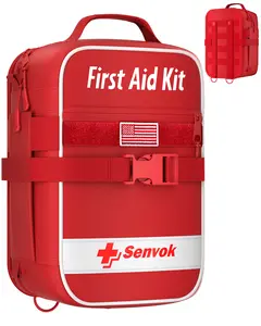 Senvok Large First Aid Kit, MOLLE Emergency Survival Gear with Rip-Away Design, Color-Coded Compartments, Wound Closure Strips, Water-Resistant Portable Kit for Car, Camping, Home Use