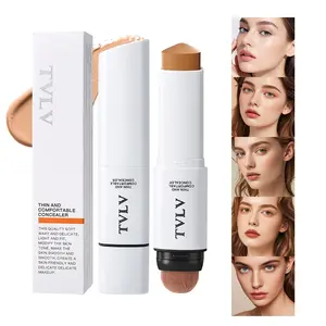 5 Color Longwear Concealer Foundation Stick with Brush Head, Matte Finish, Medium to High Buildable Coverage, Smooth, Flawless, Waterproof Sweatproof, Full Coverage for Women