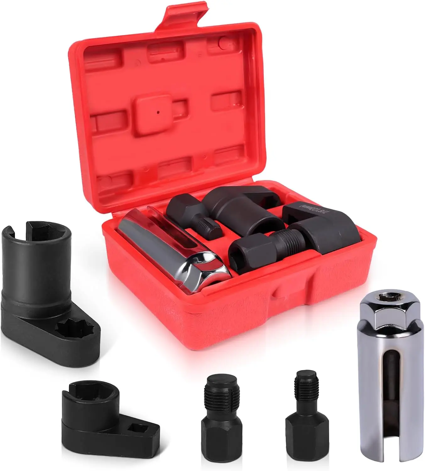 GJANSH 5PCS O2 Oxygen Sensor Socket Set, 1/2 & 3/8 in Drive, 7/8 in (22mm), Premium Removal Tool with Thread Chasers & Offset Wrenches, Heavy-Duty Automotive Kit for Easy Installation & Repair