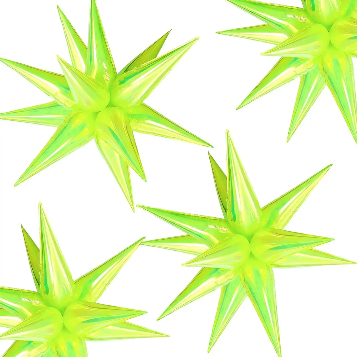 4Pcs Iridescent Fruit Green 26'' Explosion Star Aluminum Foil Balloons Starburst Cone Mylar Iridescent Spike Point Star Balloons For Birthday Party Wedding Baby Shower Decoration