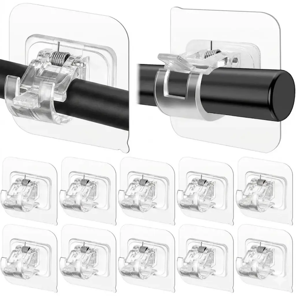 8-Pack Smooth No-Drill Transparent Self-Adhesive Curtain Rod Brackets, Lightweight Wall-Mounted Holders for Bathroom, Window Home Supplies, Adjustable Fit