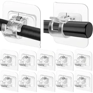 8 Pack No Drill Curtain Rod Brackets, Transparent Self Adhesive Curtain Rod Holder Clips for Bathroom, Kitchen and Home