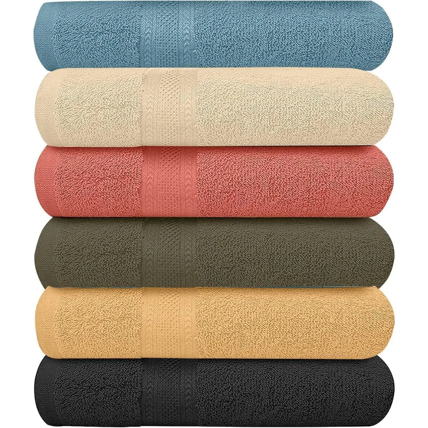 6-Pack Multi-Color 100% Cotton Bath Towels Set, 27x54 Inches, Larger Size, Lighter Weight, Quick-Drying Bathroom Towels